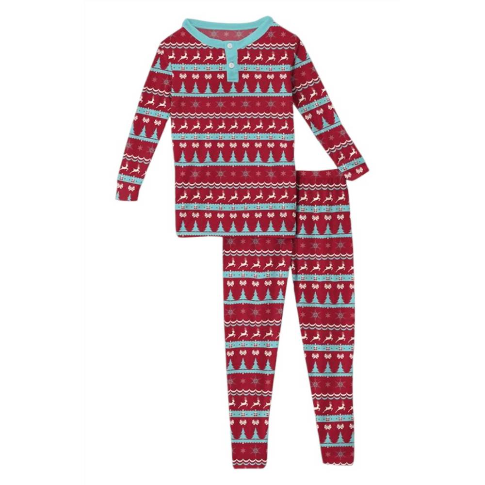 NEW KICKEE kid's henley pajama set in nordic print